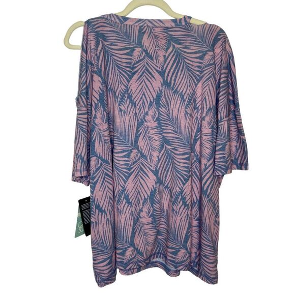 NWT Chaser Leaf Print Cold Shoulder Pink and Blue Top - Picture 4 of 9